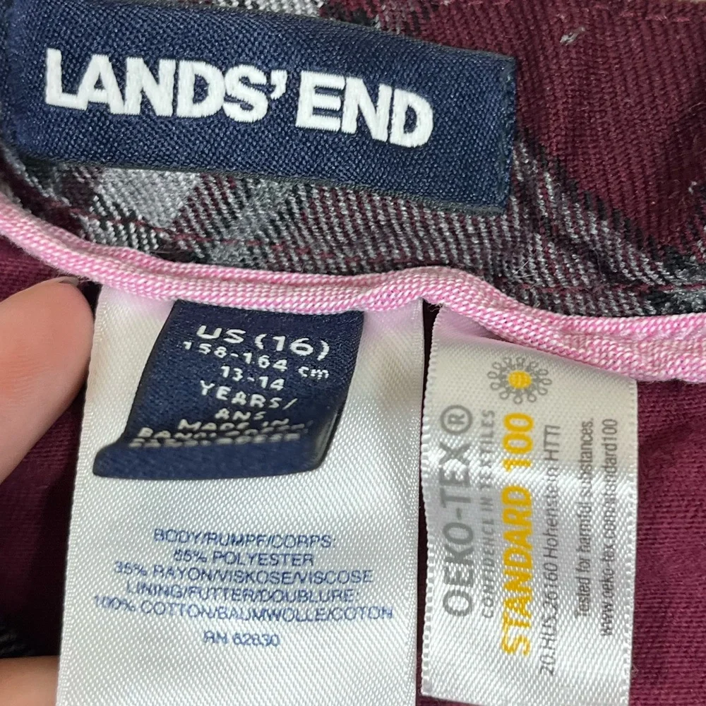 Lands End Girls 16 Dark Red Grey Plaid Pleated School Fall Spring Preppy Skort